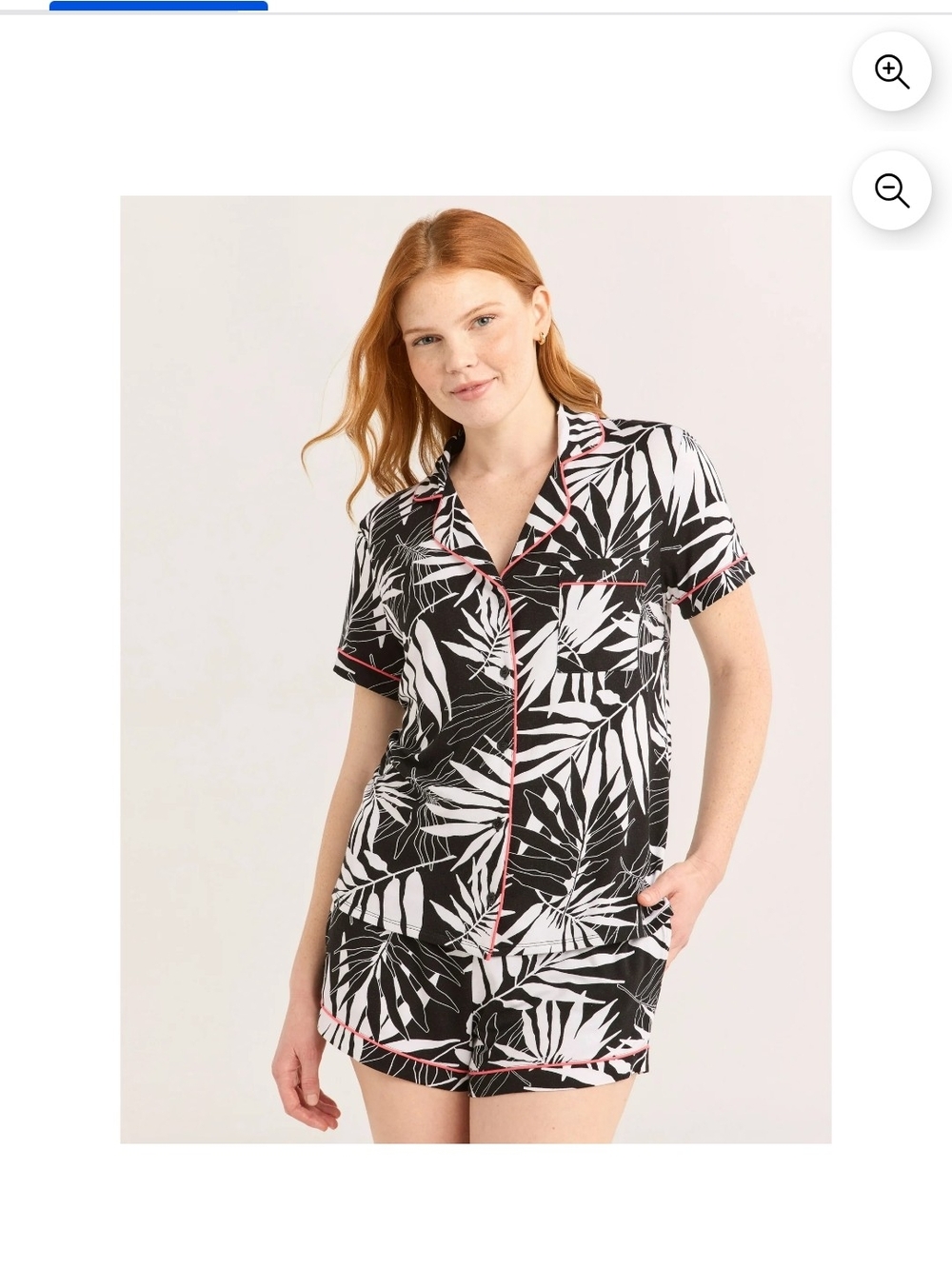 Joyspun Black & White Tropical Print Short Pajama Set with Pink Piping
